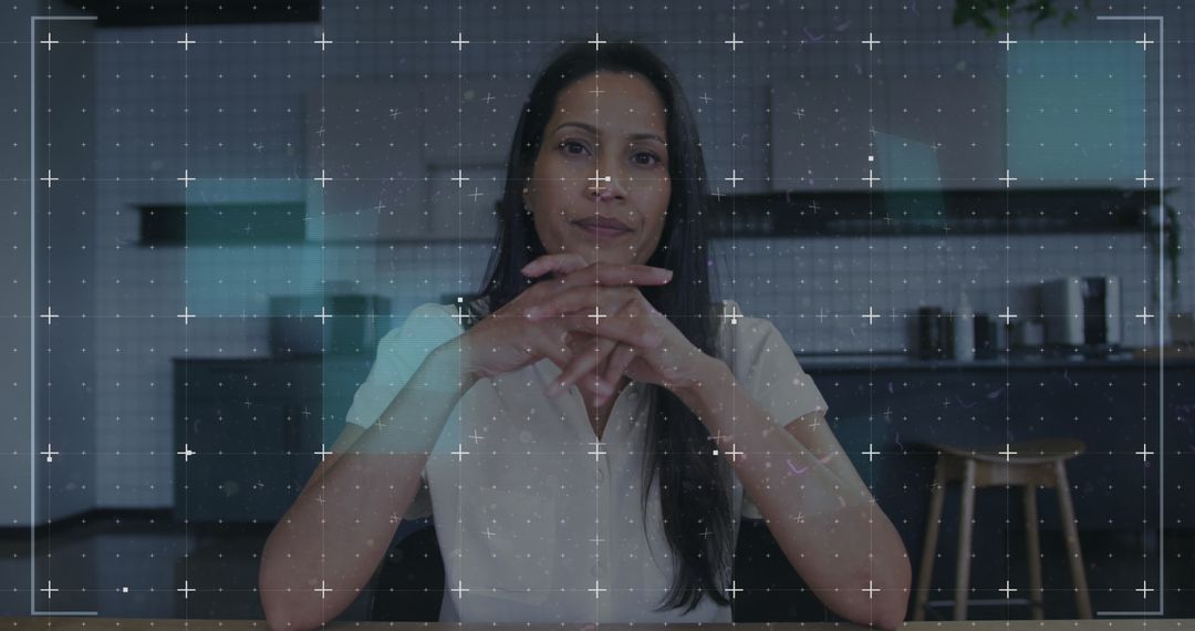 Data Analysis Overlay on Businesswoman at Modern Workspace