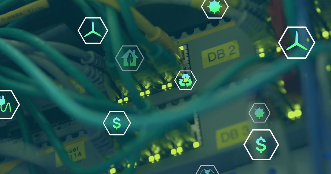 Digital Interface with Network Cables and Icons