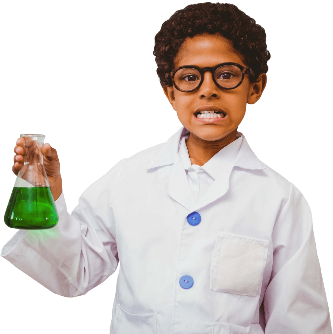 Transparent Portrait of Young Scientist with Experiment Equipment