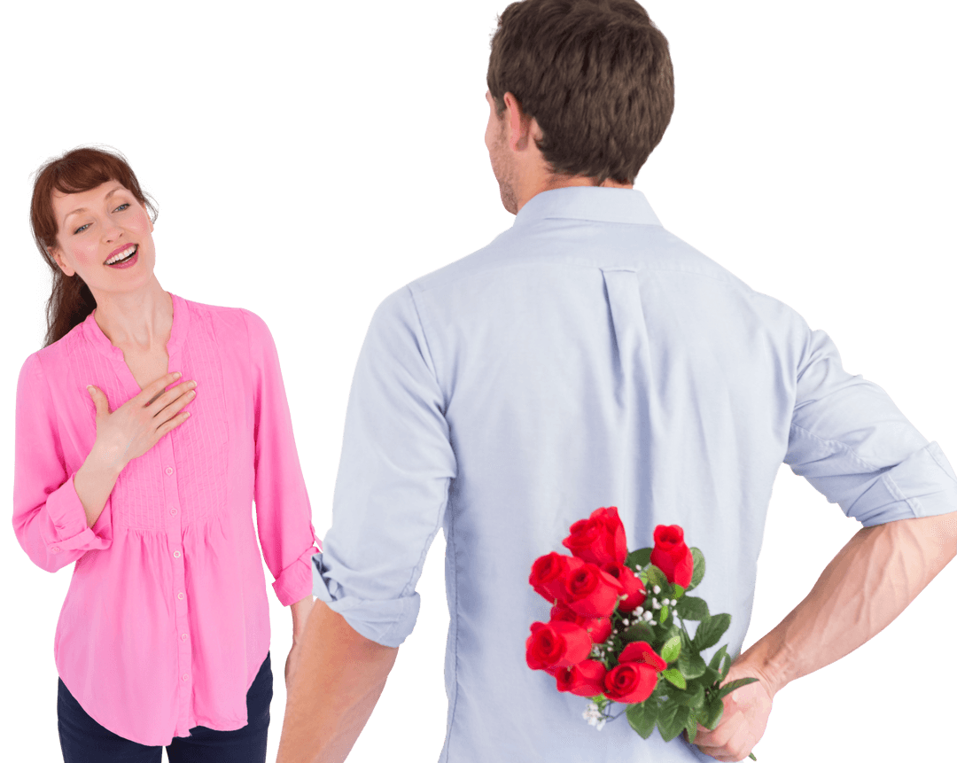 Surprising Partner Concealing Roses for Romantic Gesture Transparent Background