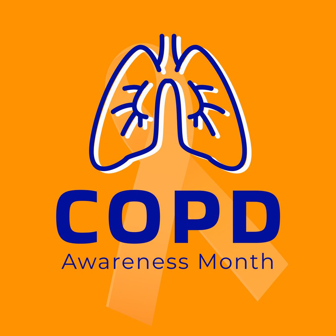 COPD Awareness Month Yellow Background with Ribbon and Lung Illustration
