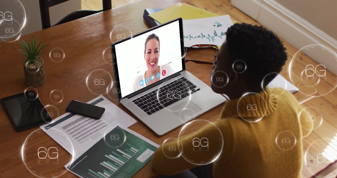 Businesswoman in Virtual Meeting Symbolizing 6G Future Connectivity
