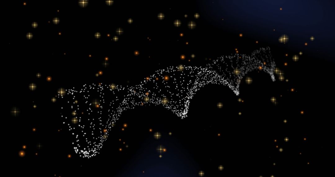 Glowing DNA Strand in Space with Particles and Light