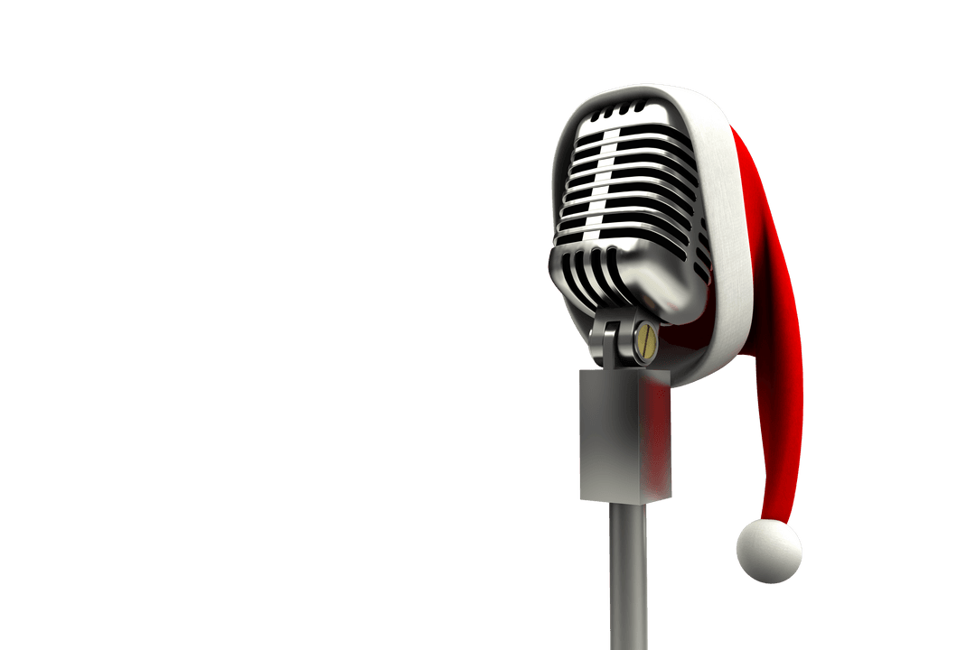 Retro Microphone Wearing Santa Hat Transparent Background
