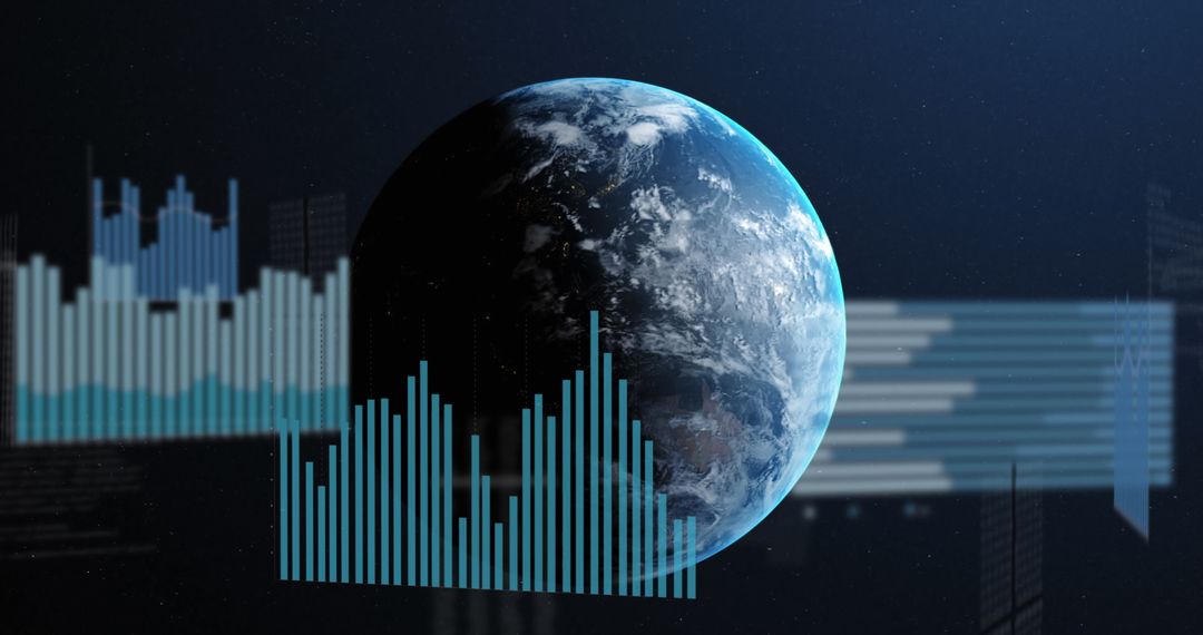 Futuristic Data Overlays on 3D Earth Globe Visualization