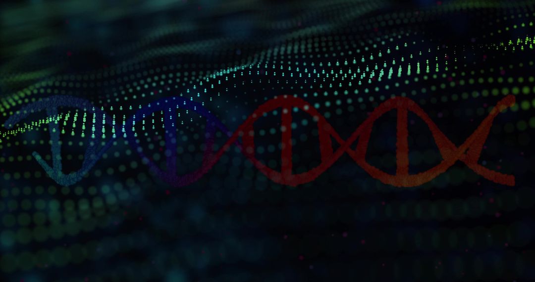 Futuristic DNA and Data Visualization with Glowing Dots