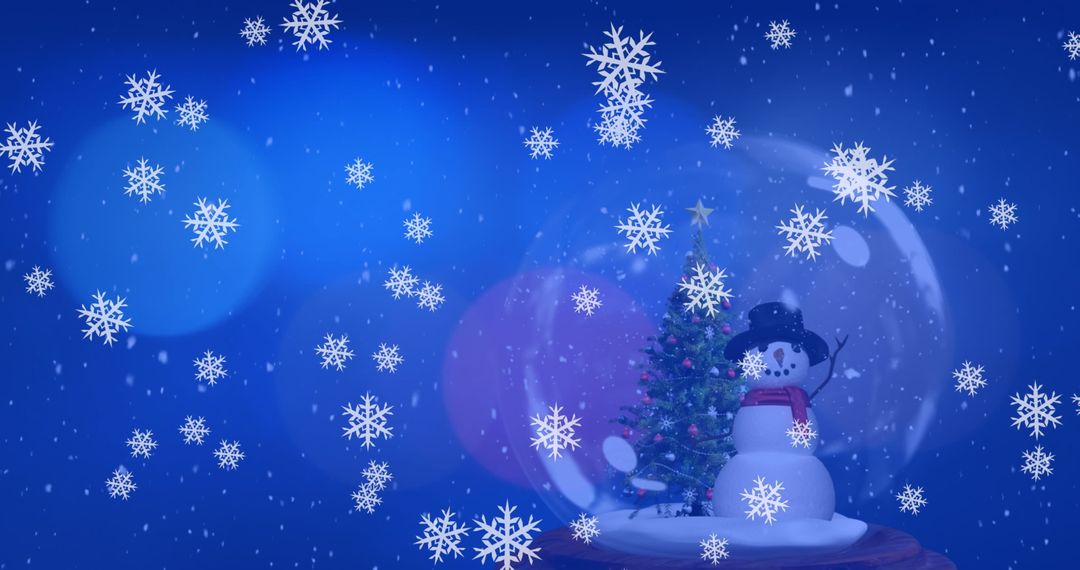 Magical Snow Globe with Snowman and Christmas Tree in Festive Winter Scene