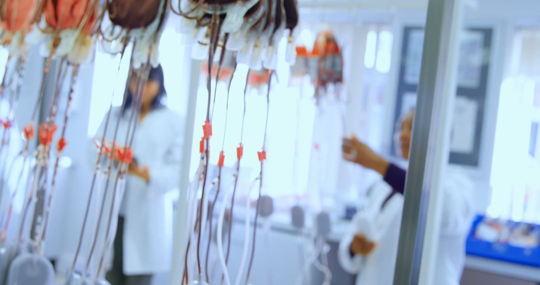 Medical Team Working in Blood Donation Lab with Equipment - Free Images, Stock Photos and Pictures on Pikwizard.com