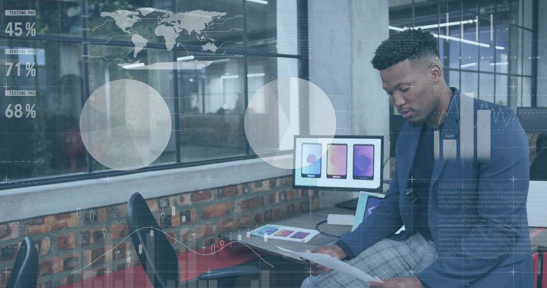 Businessman Analyzing Financial Trends With Virtual Data Overlays