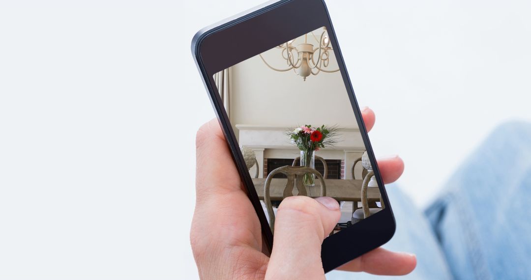 Person Browsing Dining Room Designs on Smartphone Screen