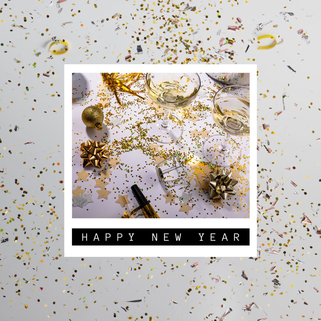 Festive New Year Celebration with Confetti and Sparkling Wine