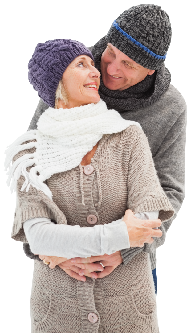 Happy Senior Couple Embracing in Cozy Winter Outfits Transparent - Download Free Stock Images Pikwizard.com