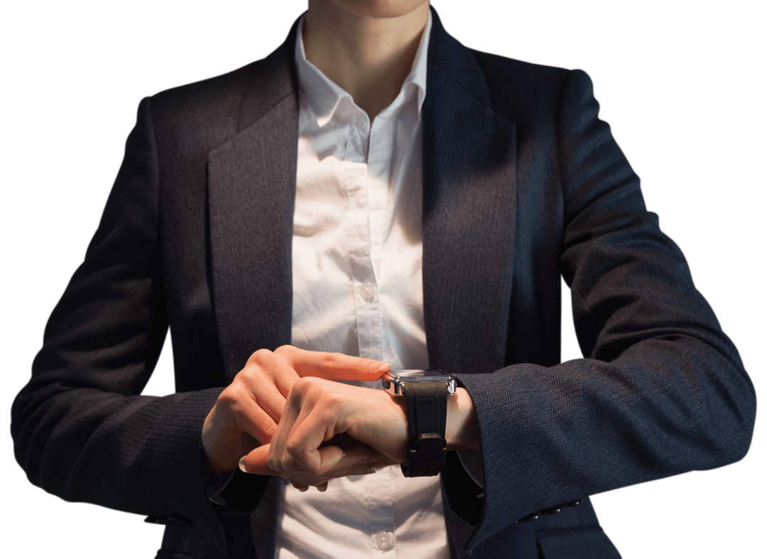 Businesswoman Using Smartwatch on Transparent Background