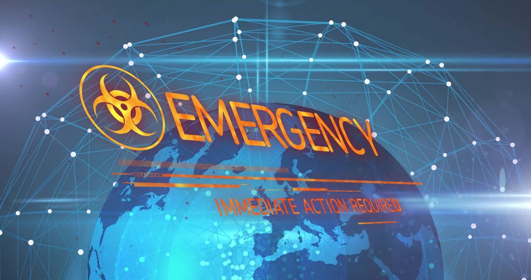 Futuristic Biohazard Emergency Alert Over Planet Network