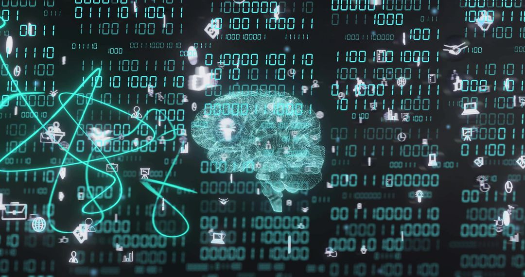 Digital Brain With Binary Code and Data Symbols - Free Images, Stock Photos and Pictures on Pikwizard.com
