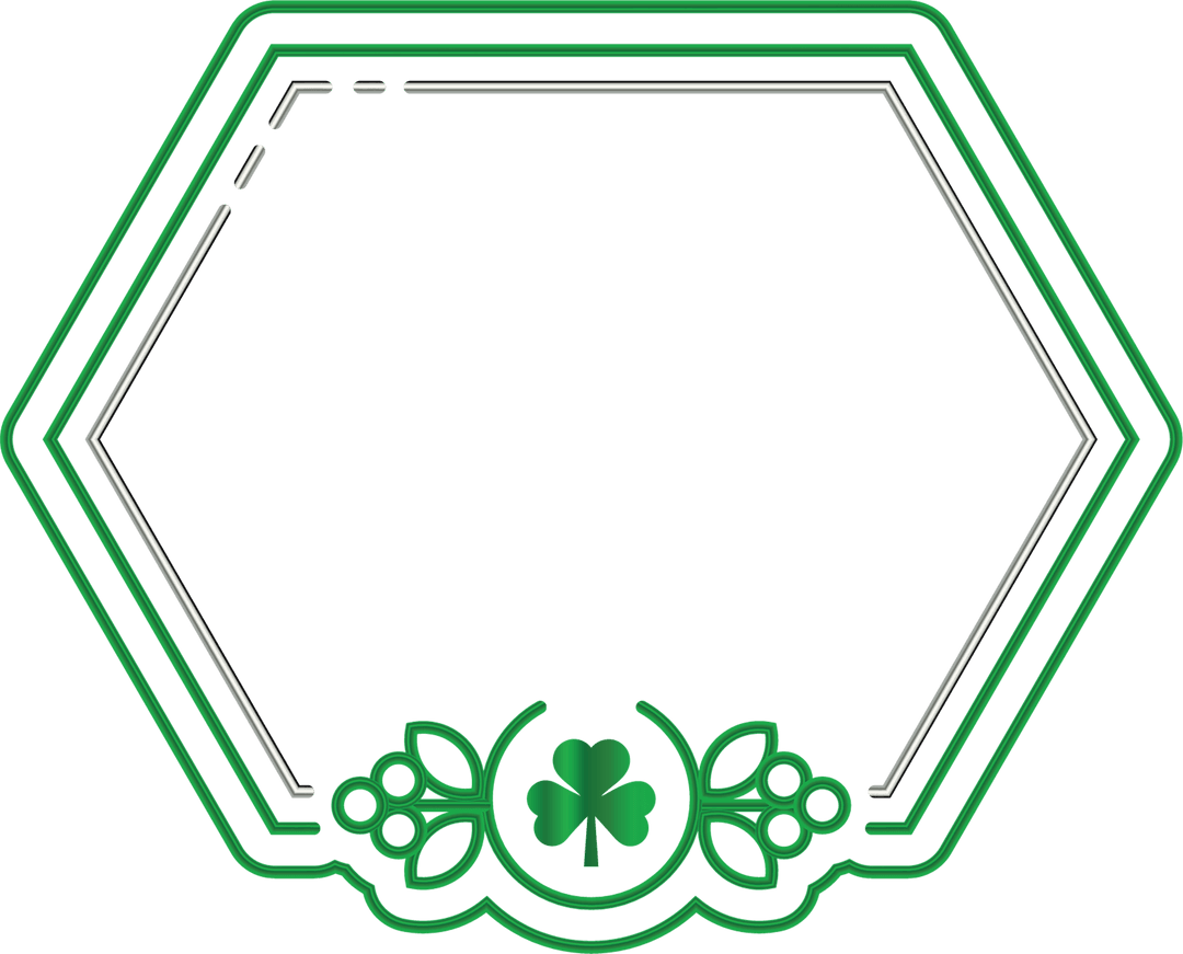 Hexagonal Green Outline with Shamrock on Transparent Background