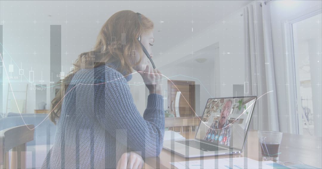 Woman in Virtual Business Meeting with Digital Interface