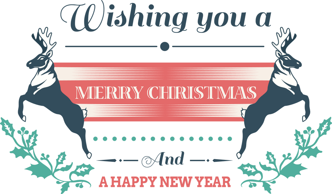 Transparent Merry Christmas and New Year Text with Deer Illustration