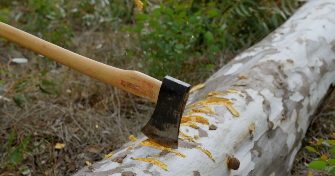 Close-Up of Axe Chopping Wood in Forest - Free Images, Stock Photos and Pictures on Pikwizard.com