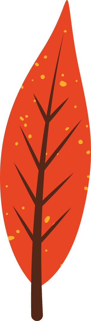 Stylized Red Orange Leaf with Yellow Speckles Transparent Design
