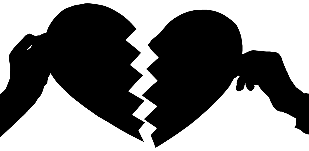 Transparent Silhouette of Hands Holding Broken Heart Halves