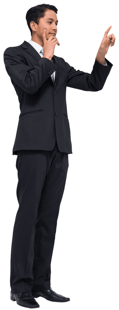 Businessman Engaging with Digital Transparent Interface