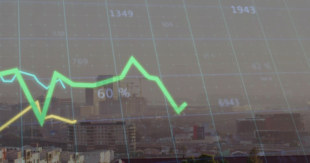 Urban Skyline with Financial Graph Overlay