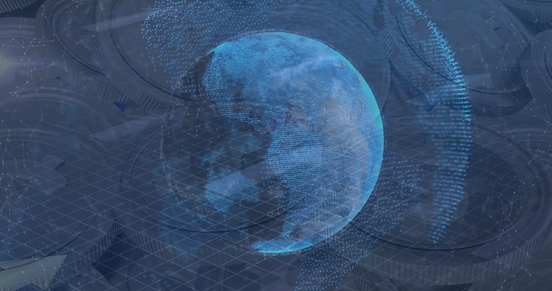 Digital Globe of Connections Over Spinning Dollar Coins