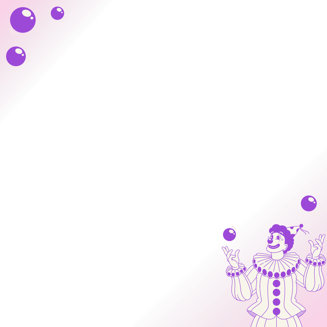 Transparent Cartoon Clown Juggling Purple Balls with Pink Border