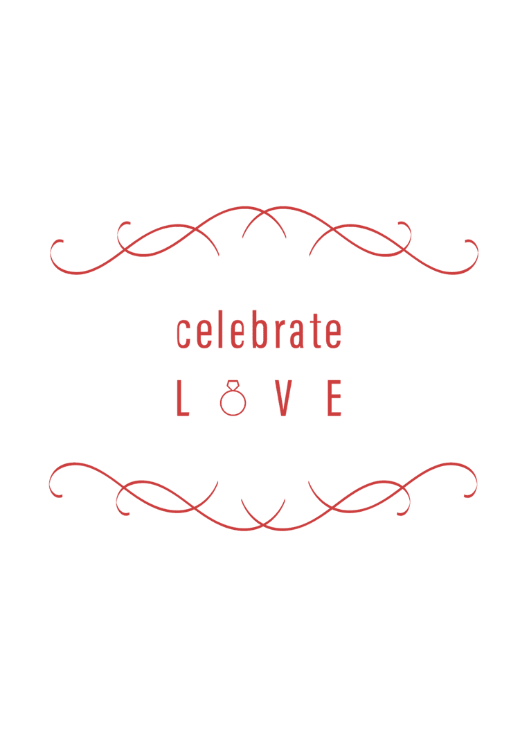 Celebrate Love Text with Elegant Swirls on Transparent Background