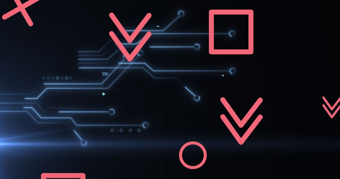 Futuristic Red Geometric Shapes with Circuit Board Pattern