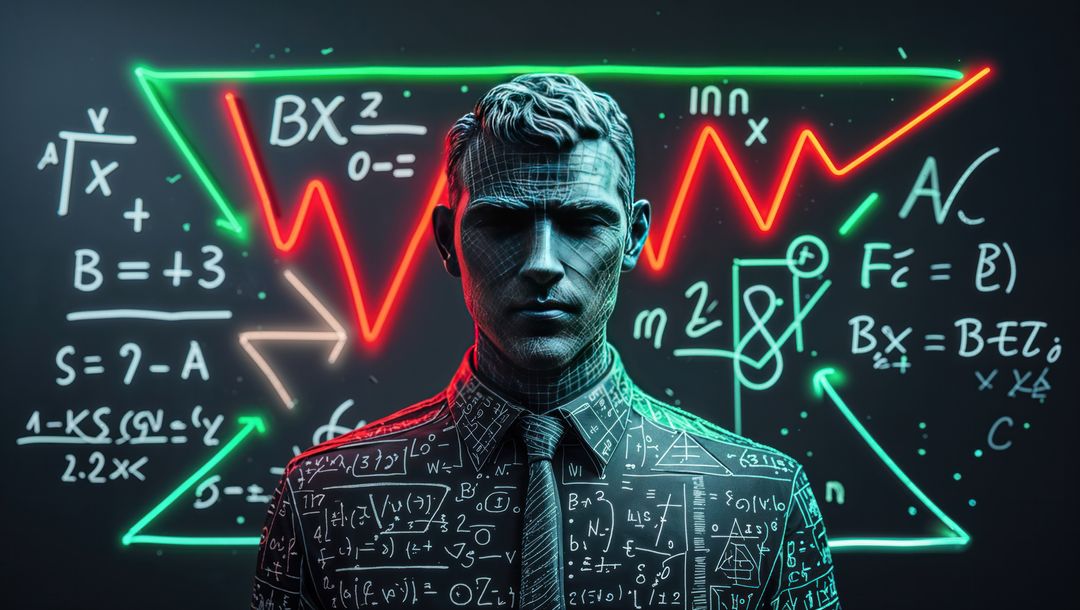 Futuristic Man in Neon Math and Technology Interface