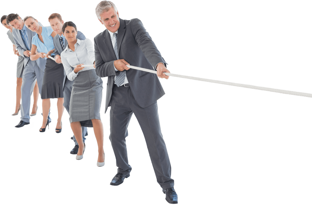 Transparent Office Team Engaged in Teamwork with Rope