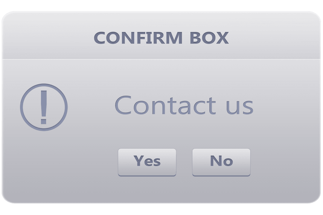 Digital Confirm Box with Contact Us Button on Transparent Background