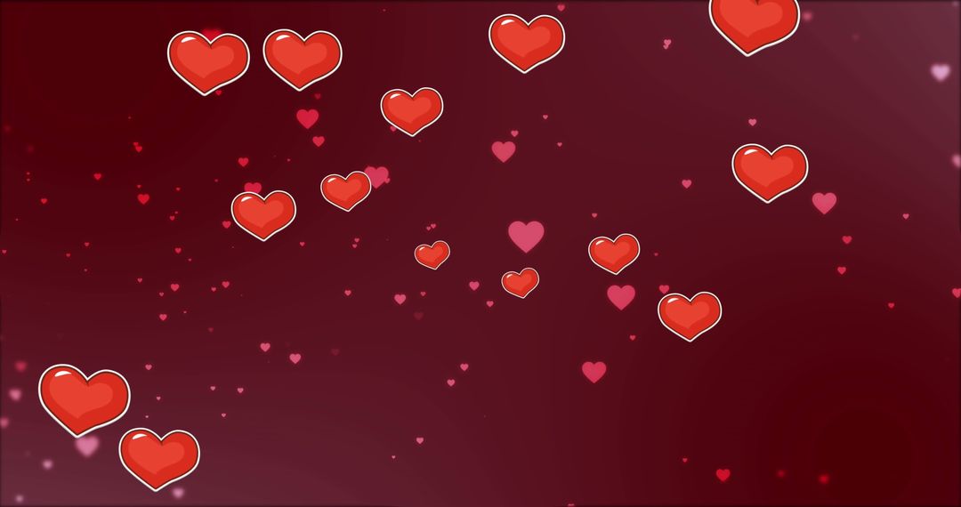 Romantic Floating Red Hearts on Maroon Backdrop