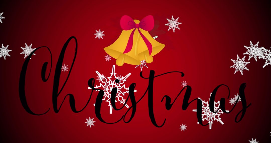 Elegant Christmas Script with Golden Bells and Snowflakes