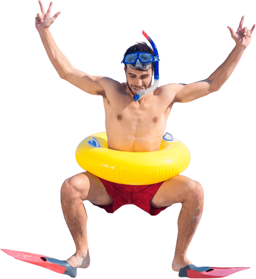Transparent Man in Snorkeling Gear with Swim Ring for Summer Fun