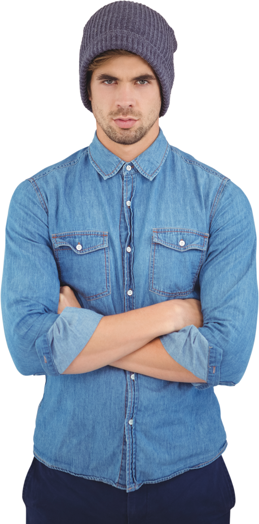 Serious Hipster in Denim and Beanie with Transparent Background - Download Free Stock Images Pikwizard.com