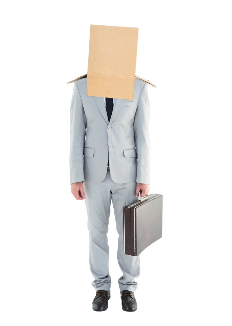 Transparent Businessman with Box on Head Holding Briefcase Isolated PNG - Download Free Stock Images Pikwizard.com