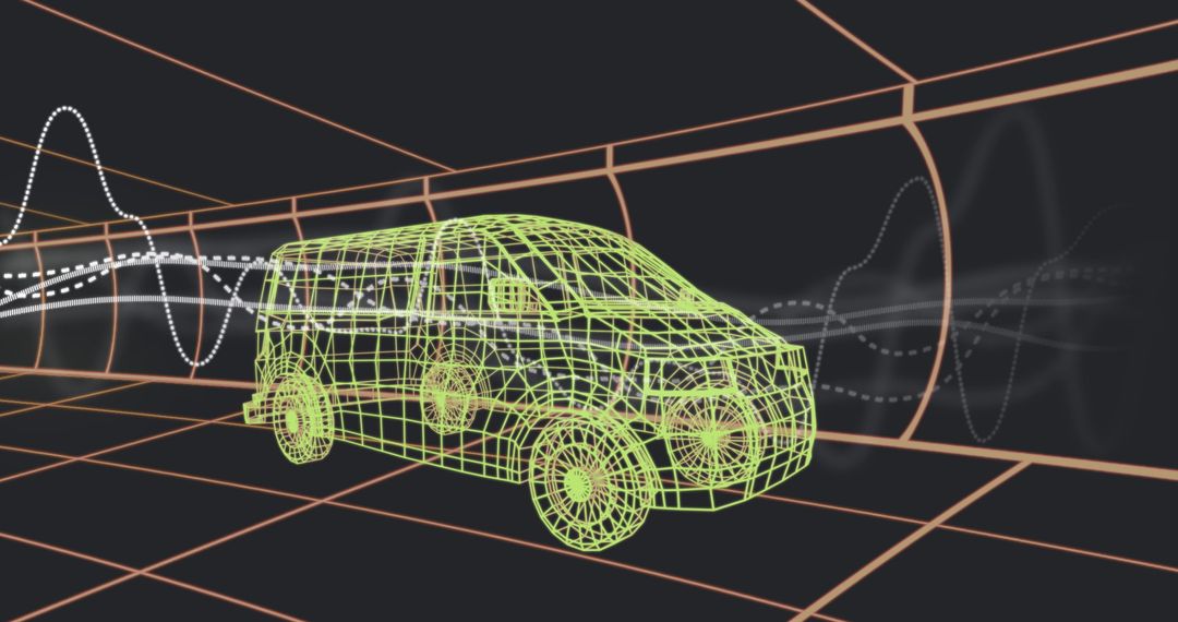 3D Wireframe Van Model with Graphs in Futuristic Tunnel - Free Images, Stock Photos and Pictures on Pikwizard.com