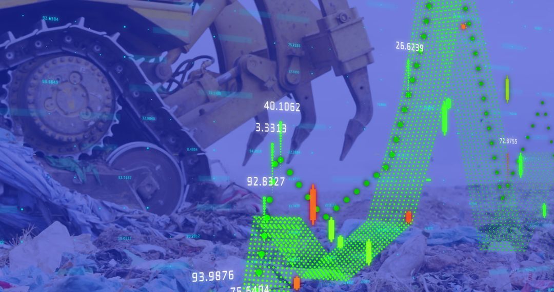 Excavator Working with Holographic Data in Landfill Scene