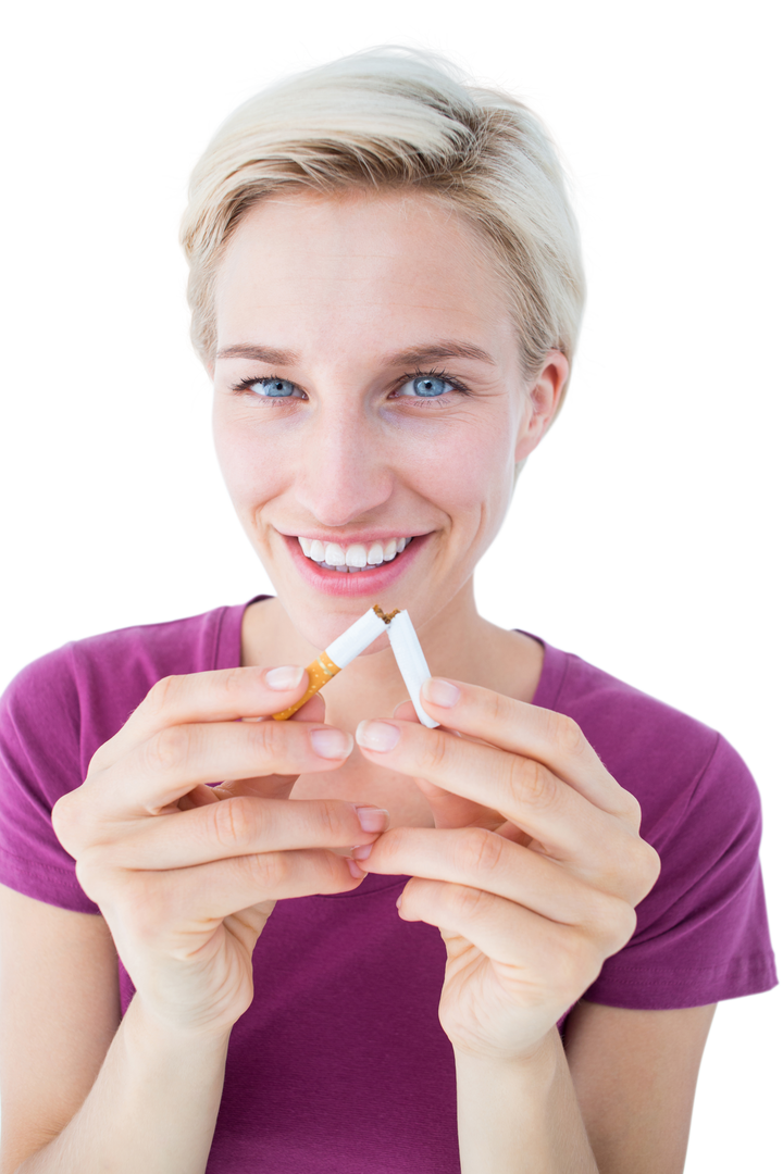 Happy Caucasian Woman Holding Broken Cigarette Transparent Background - Download Free Stock Images Pikwizard.com