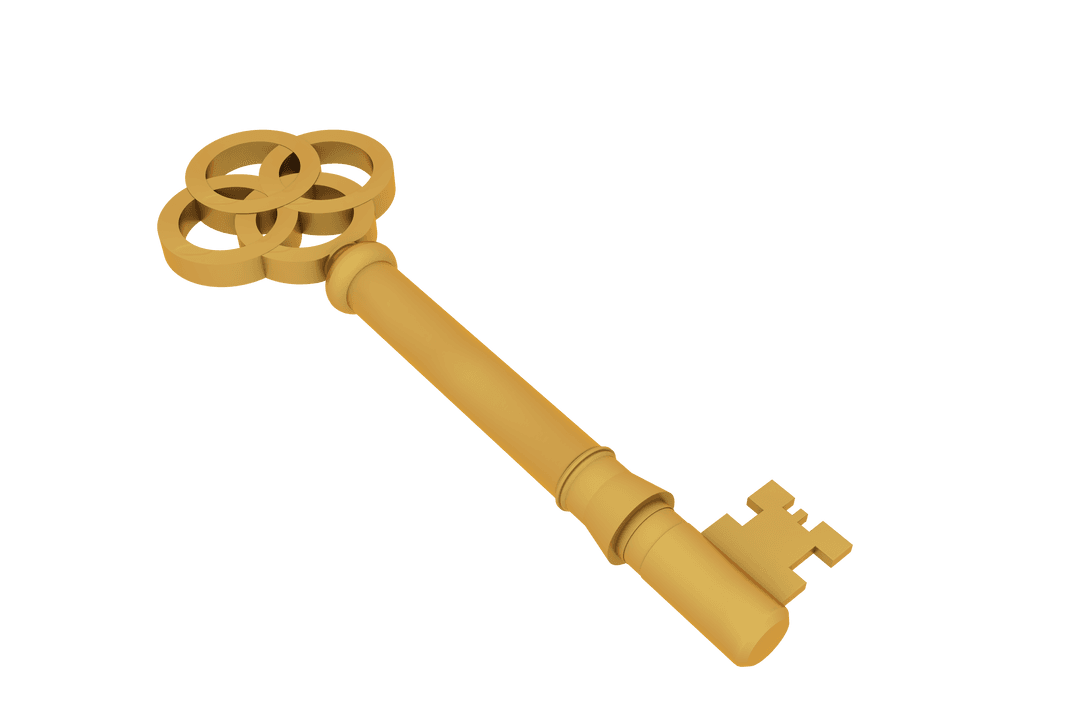 Golden Key on Transparent Background Illustrating Secrets
