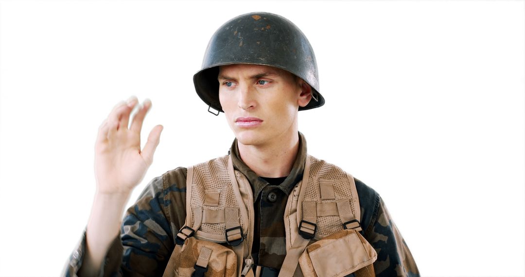 Soldier Interacting with Virtual Interface Display