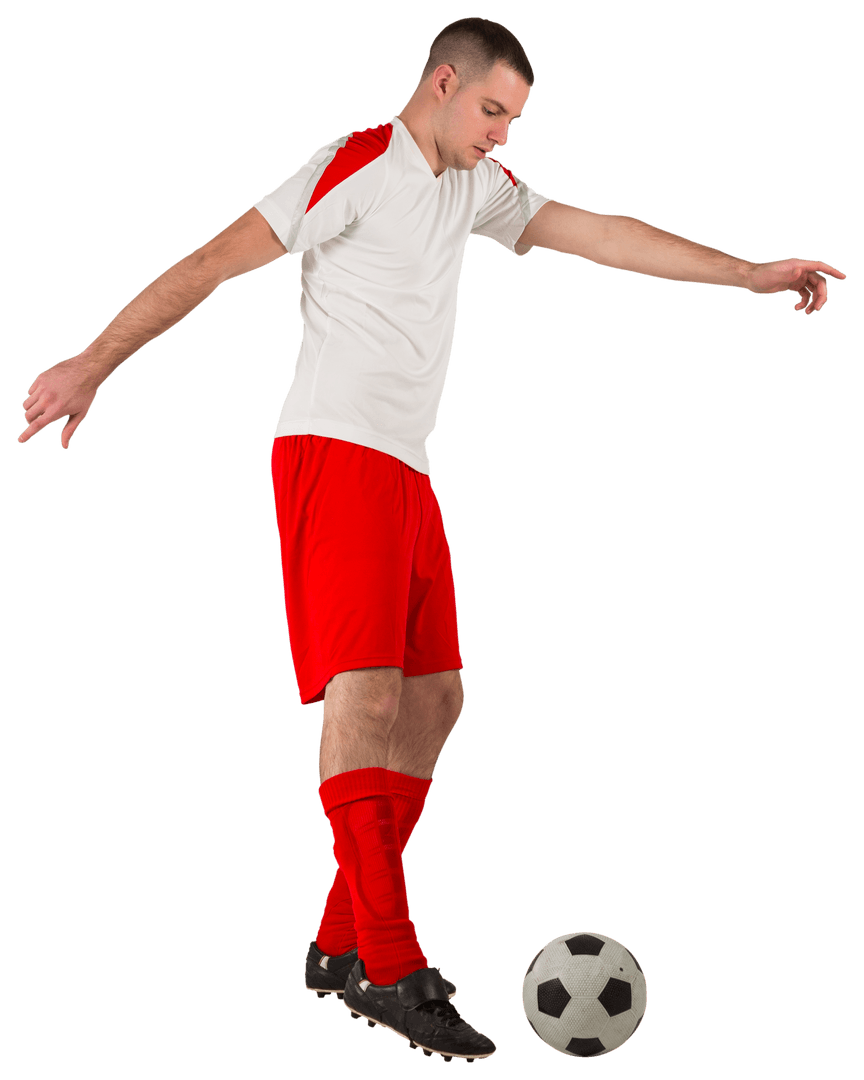 Transparent Soccer Athlete Concentrating on Ball Control