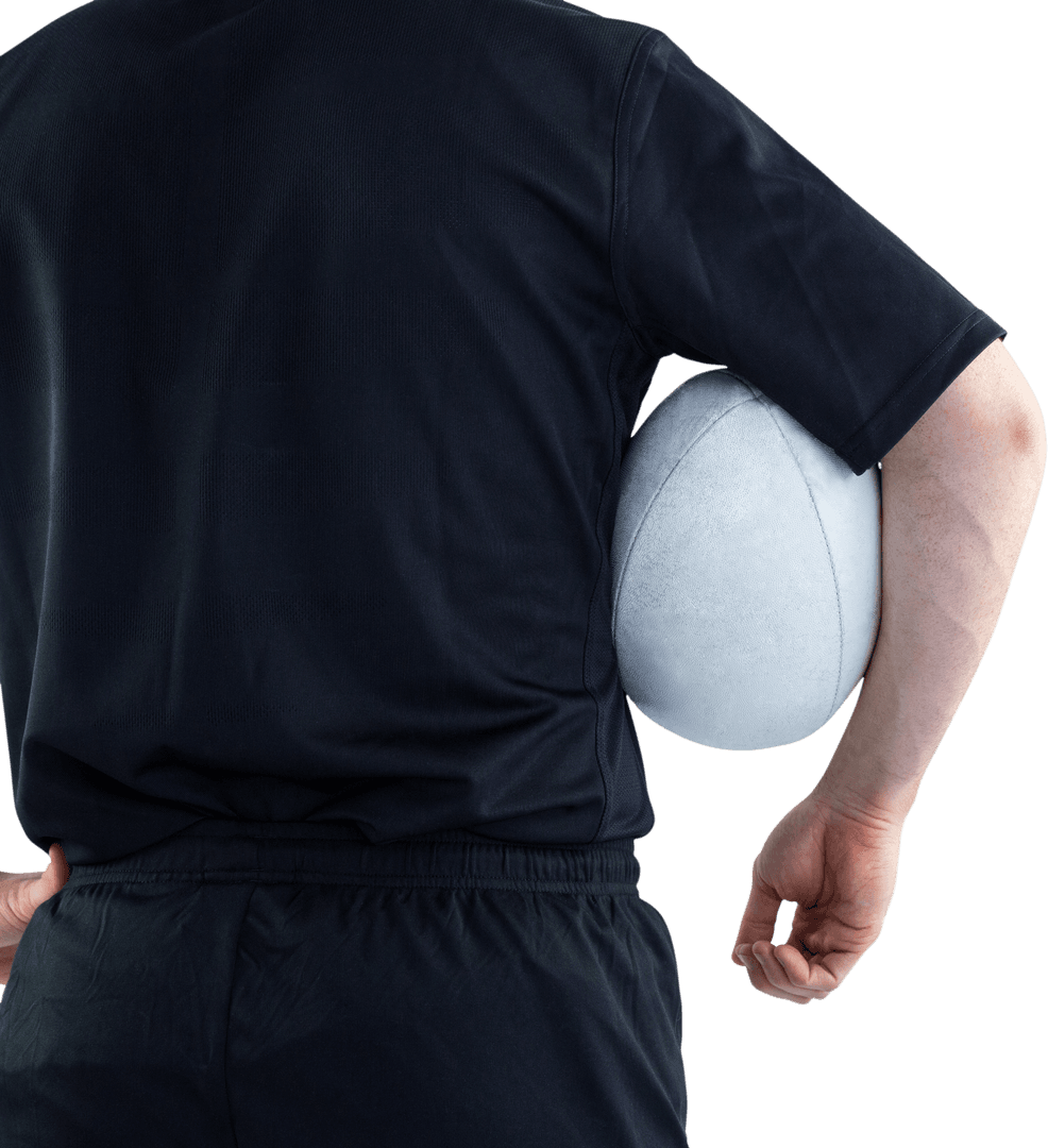 Transparent Rugby Player Holding Ball Pose Back View