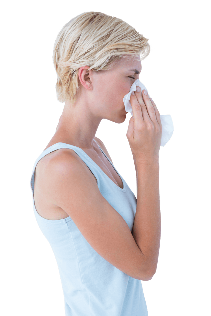 Transparent Profile View of Woman Blowing Her Nose