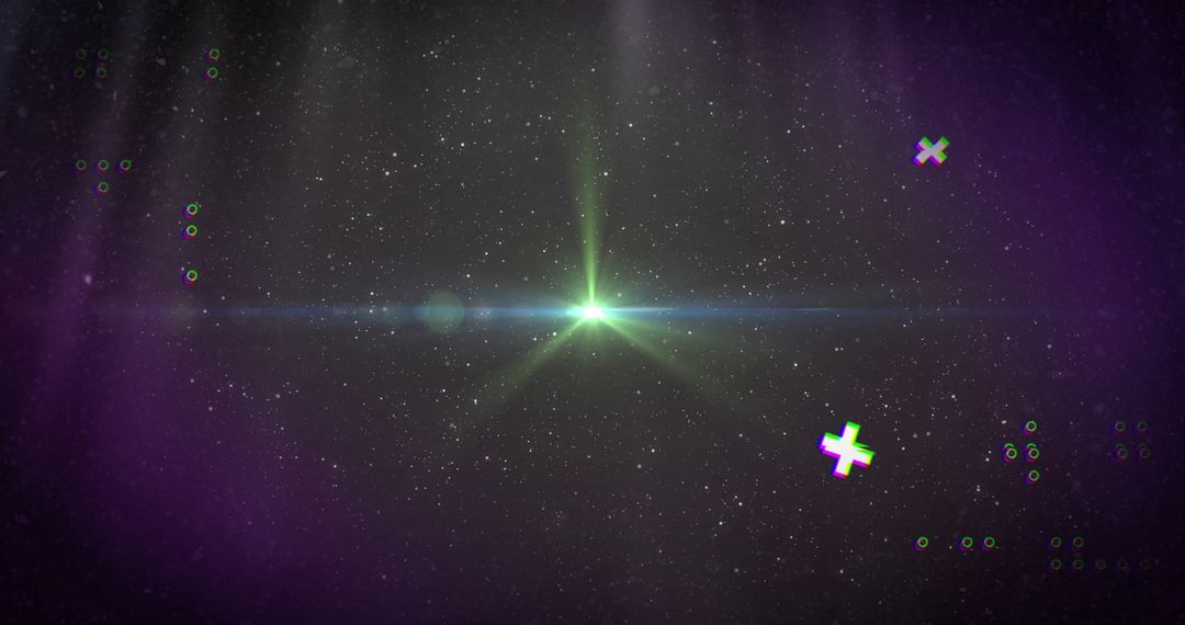 Cosmic Burst with Green Light and Starry Background