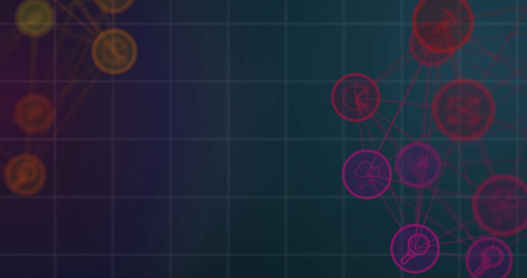 Colorful Network of Interconnected Nodes with Digital Grid Background