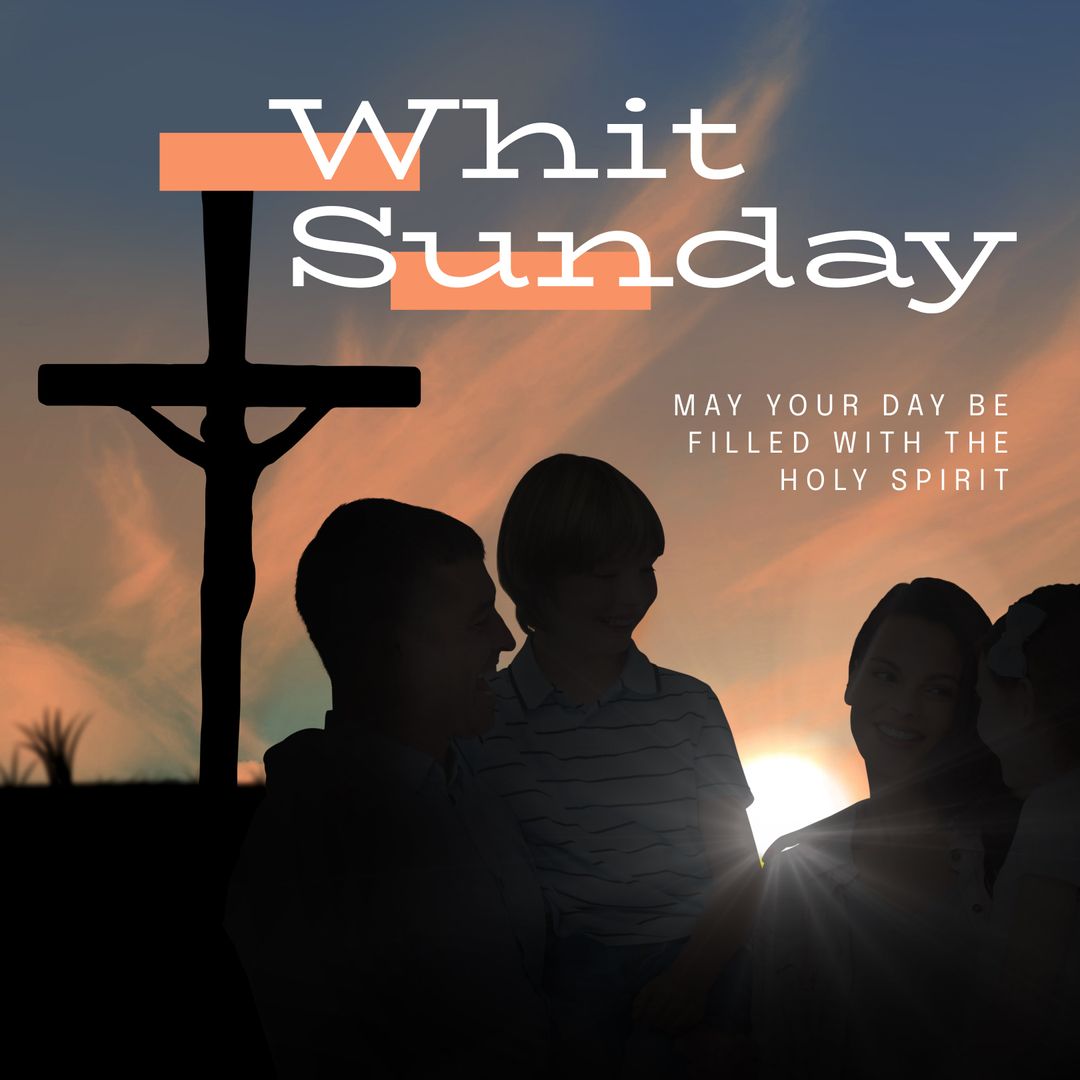 Silhouetted Family by Cross on Whit Sunday Sunset